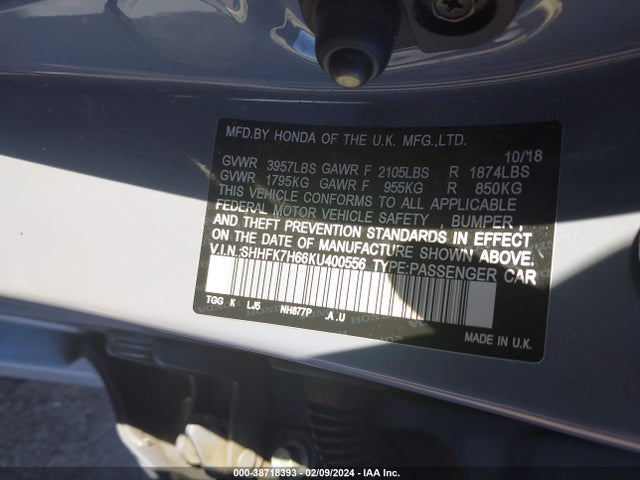 Honda CIVIC EX 2019 SHHFK7H66KU400556 Image 9