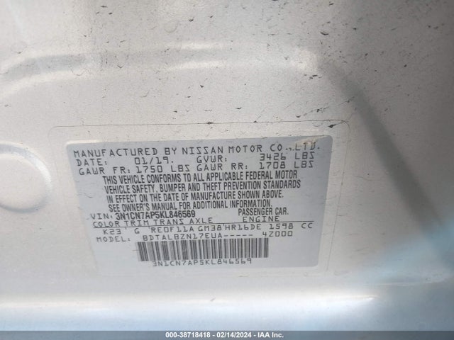 Nissan Versa 1.6 Sv 2019 3N1CN7AP5KL846569 Image 9