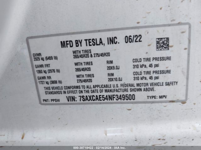 7SAXCAE54NF349500 Tesla Model X Dual Motor All-wheel Drive