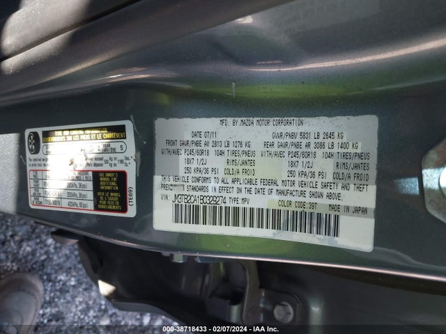 2011 MAZDA CX-9 TOURING VIN: JM3TB2CA1B0329274