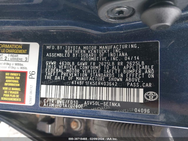 2014 TOYOTA CAMRY LE VIN: 4T4BF1FK5ER403642