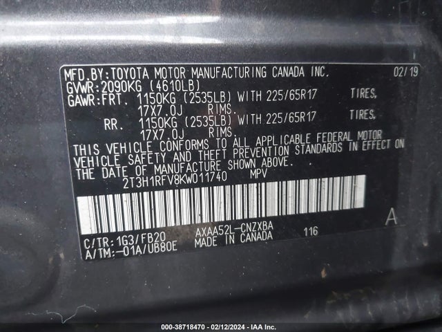 Toyota RAV4 LE 2019 2T3H1RFV8KW011740 Image 9