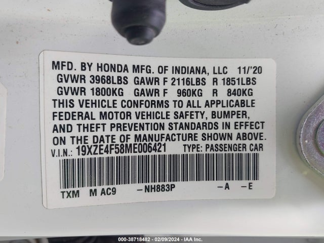 Honda INSIGHT EX 2021 19XZE4F58ME006421 Image 9