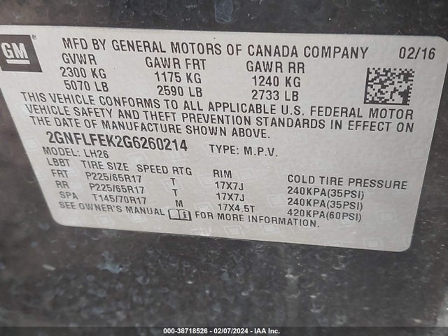 Chevrolet EQUINOX LT 2016 2GNFLFEK2G6260214 Image 9