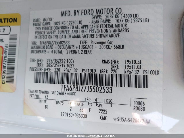 1FA6P8JZ7J5502533 Ford Shelby Gt350