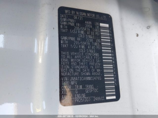 JN8AT3CA8MW024765 Nissan Rogue Sl Fwd
