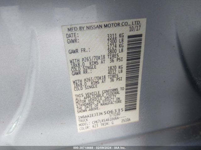 1N6AA1EJ3JN506335 Nissan TITAN S
