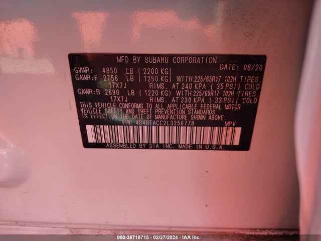 Subaru Outback Premium 2020 4S4BTACC2L3256778 Image 9
