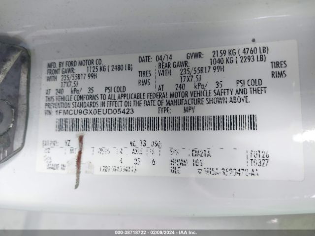 1FMCU9GX0EUD05423 Ford ESCAPE SE