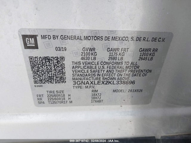 Chevrolet EQUINOX LT 2019 3GNAXLEX2KL338696 Image 9