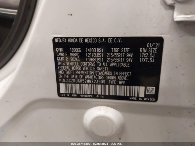 3CZRU6H52MM723909 Honda Hr-v Awd Ex