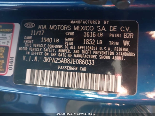 KIA RIO S 2018 3KPA25AB8JE086033 Image 9
