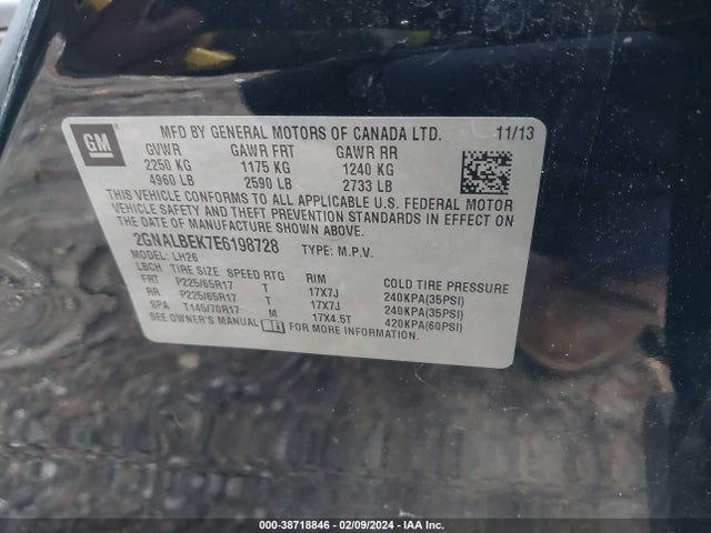 Chevrolet EQUINOX 1LT 2014 2GNALBEK7E6198728 Image 9