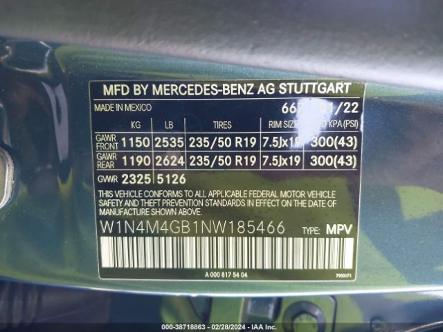 W1N4M4GB1NW185466 Mercedes-Benz GLB 250