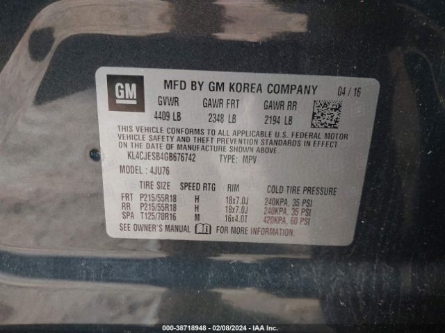 KL4CJESB4GB676742 Buick Encore