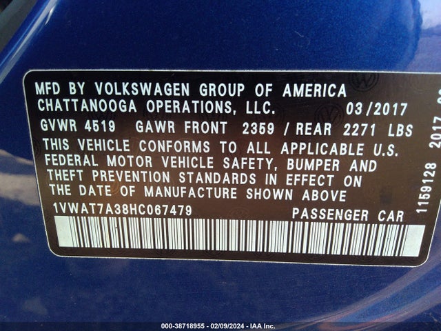 1VWAT7A38HC067479 Volkswagen Passat 1.8t S