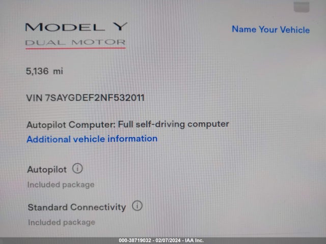 Tesla Model Y Performance Dual Motor All-wheel Drive 2022 7SAYGDEF2NF532011 Image 7