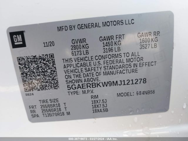 5GAERBKW9MJ121278 Buick Enclave Fwd Essence