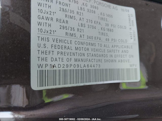 2009 PORSCHE CAYENNE WP1AD29P09LA64473 Photo 8