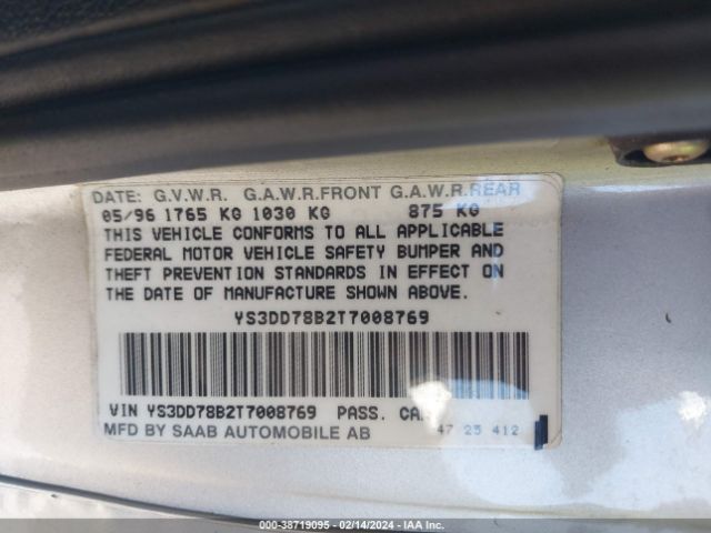 1996 SAAB 900 YS3DD78B2T7008769 Photo 8