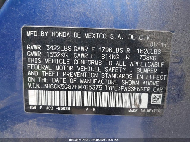 Honda FIT EX 2015 3HGGK5G87FM765375 Image 9