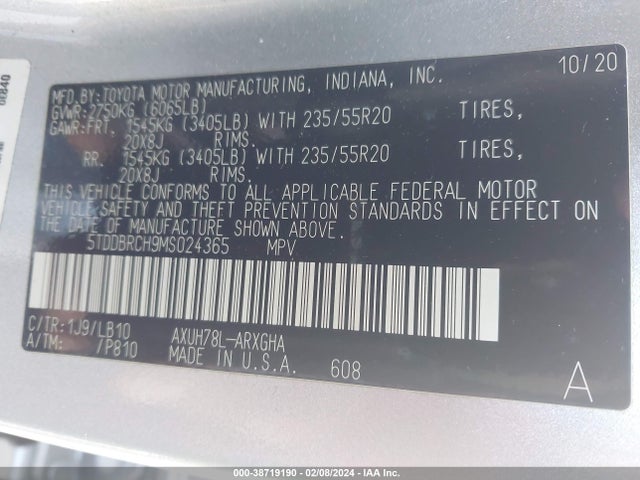 Toyota Highlander Hybrid Limited 2021 5TDDBRCH9MS024365 Image 9