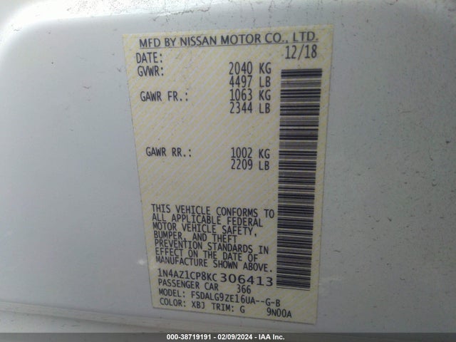 Nissan Leaf Sl 2019 1N4AZ1CP8KC306413 Image 9