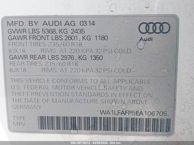 Audi Q5 2.0t Premium 2014 WA1LFAFP5EA106705 Image 9