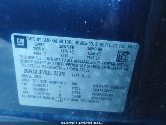 Chevrolet EQUINOX LT 2018 3GNAXJEV9JL123978 Image 9