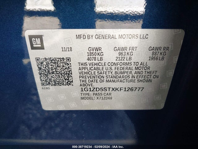 Chevrolet MALIBU LT 2019 1G1ZD5STXKF126777 Image 9