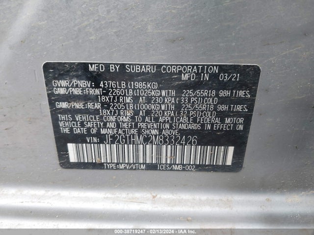 Subaru Crosstrek Limited 2021 JF2GTHMC2M8332426 Image 9