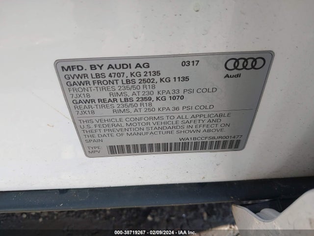 WA1BCCFS8JR001477 Audi Q3 2.0t Premium/2.0t Sport Premium