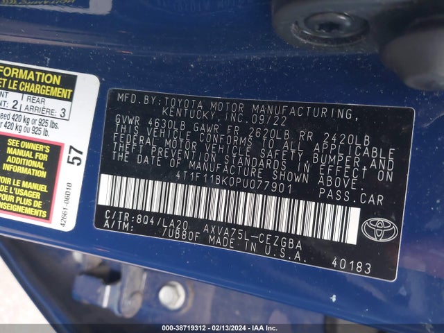 4T1F11BK0PU077901 Toyota Camry Xle Awd