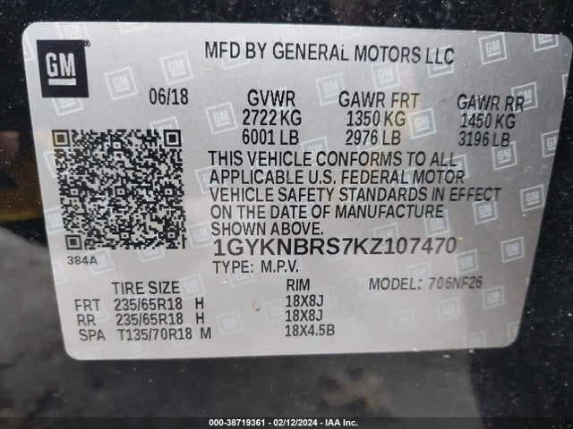 1GYKNBRS7KZ107470 Cadillac Xt5 Standard