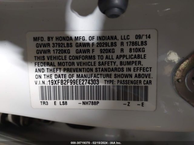 19XFB2F99EE274303 Honda Civic Ex-l