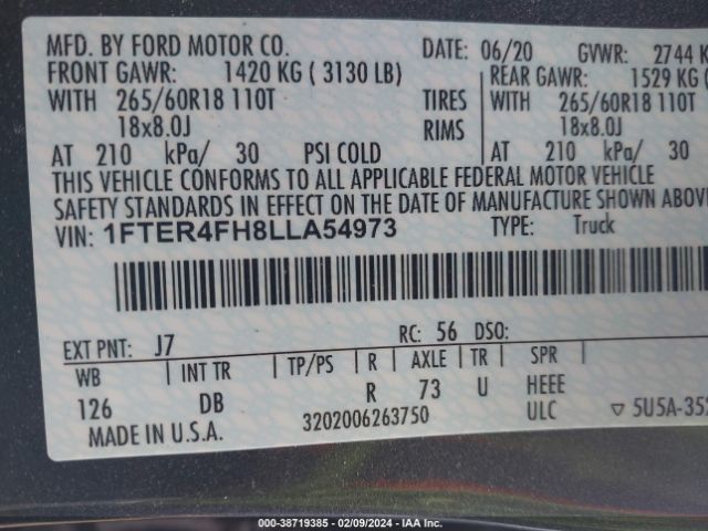 1FTER4FH8LLA54973 Ford Ranger Lariat