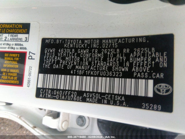 Toyota CAMRY SE 2015 4T1BF1FK0FU036323 Image 9