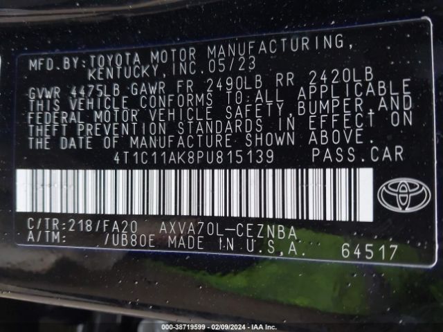 4T1C11AK8PU815139 Toyota CAMRY LE