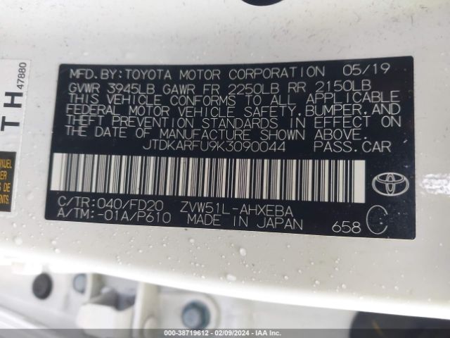 JTDKARFU9K3090044 Toyota Prius Le