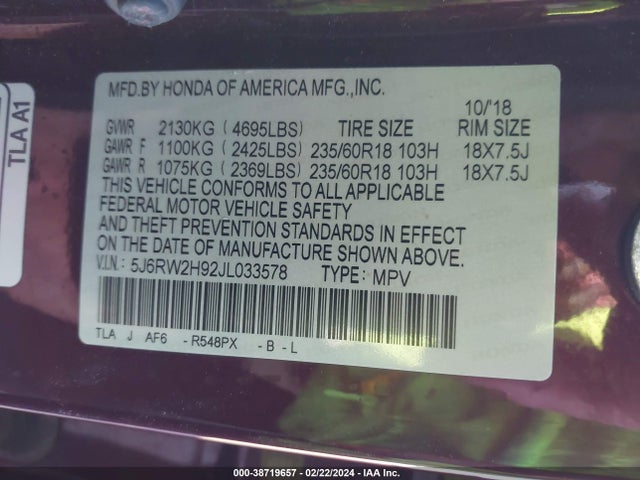 Honda Cr-v Touring 2018 5J6RW2H92JL033578 Image 9