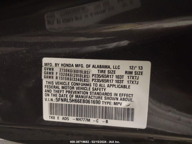 Honda Odyssey Ex-l 2014 5FNRL5H66EB061690 Image 9