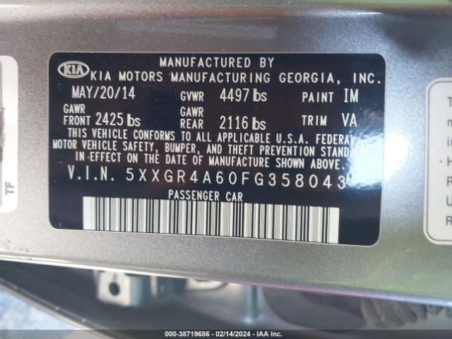 5XXGR4A60FG358043 KIA Optima Sxl Turbo