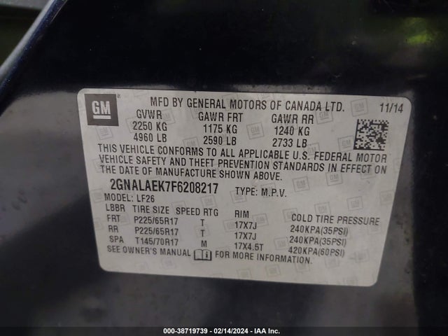 Chevrolet EQUINOX LS 2015 2GNALAEK7F6208217 Image 9