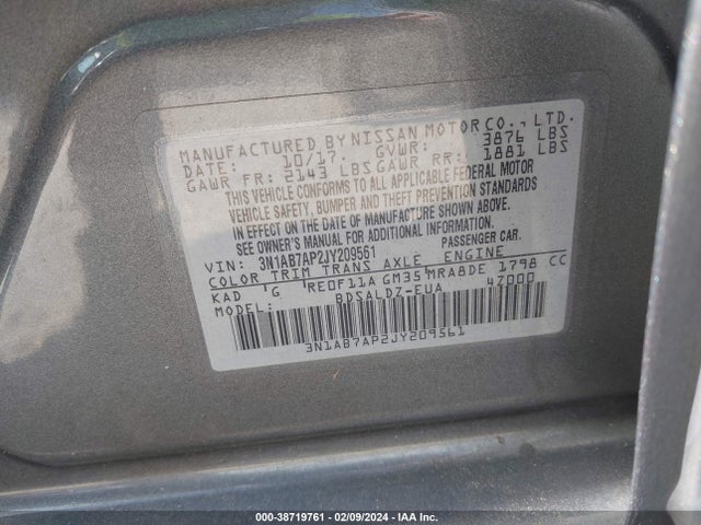 Nissan SENTRA SV 2018 3N1AB7AP2JY209561 Image 9