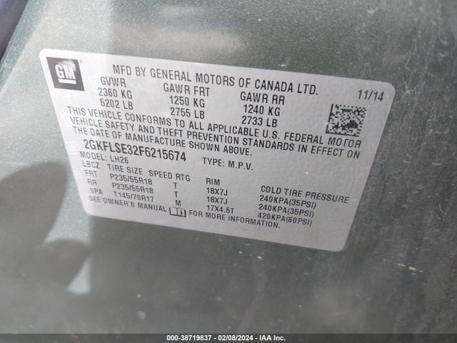 GMC Terrain Slt-1 2015 2GKFLSE32F6215674 Image 9