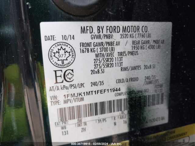 1FMJK1MT1FEF11944 Ford Expedition Max Platinum