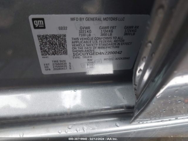1GCUYGED4NZ200042 Chevrolet Silverado 1500 Ltd 4wd  Short Bed Ltz