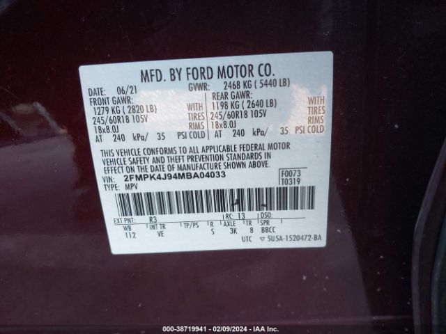 2FMPK4J94MBA04033 Ford EDGE SEL