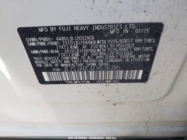 2015 SUBARU FORESTER 2.5I VIN: JF2SJABC4FH576785