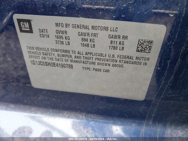 Chevrolet Sonic Lt Auto 2014 1G1JC5SH0E4190788 Image 9